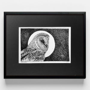 Barn Owl & Moon - Original Pen & Ink Illustration