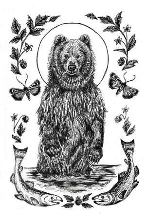 Interconnected - Bear & Salmon Original Illustration