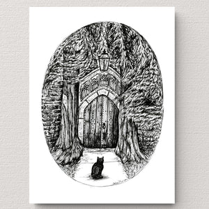 Sacred Guardian - Black Cat Art Print