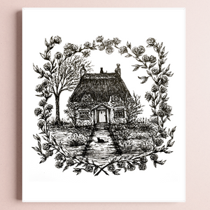 Rose Cottage -Black Cat Fine Art Print
