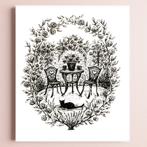 Tea & Roses -Black Cat Fine Art Print