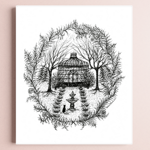 Victorian Garden-Black Cat Fine Art Print