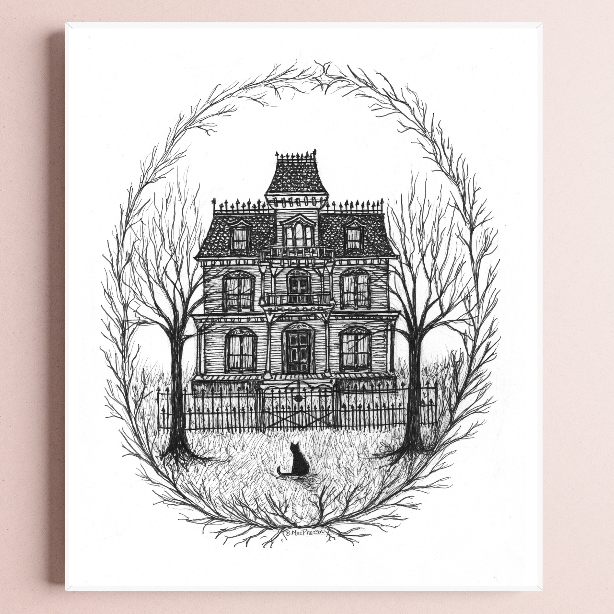 Victorian House -Black Cat Fine Art Print