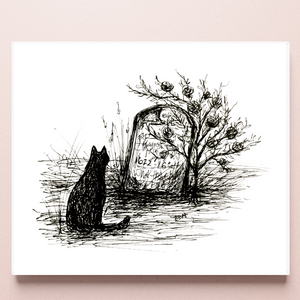 Graveside Visit -Black Cat Fine Art Print