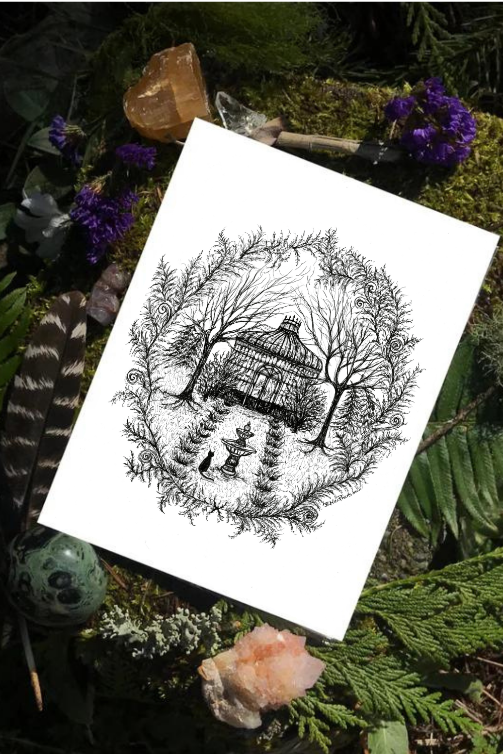 Victorian Garden-Black Cat Fine Art Print