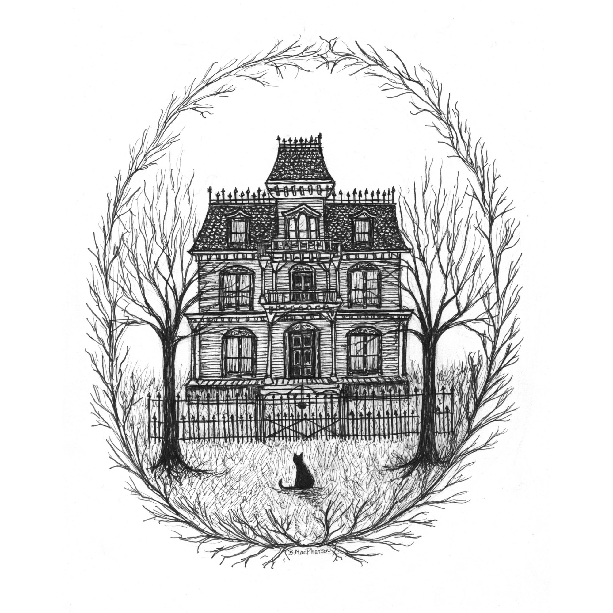 Victorian House -Black Cat Fine Art Print