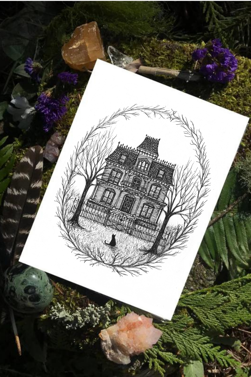 Victorian House -Black Cat Fine Art Print