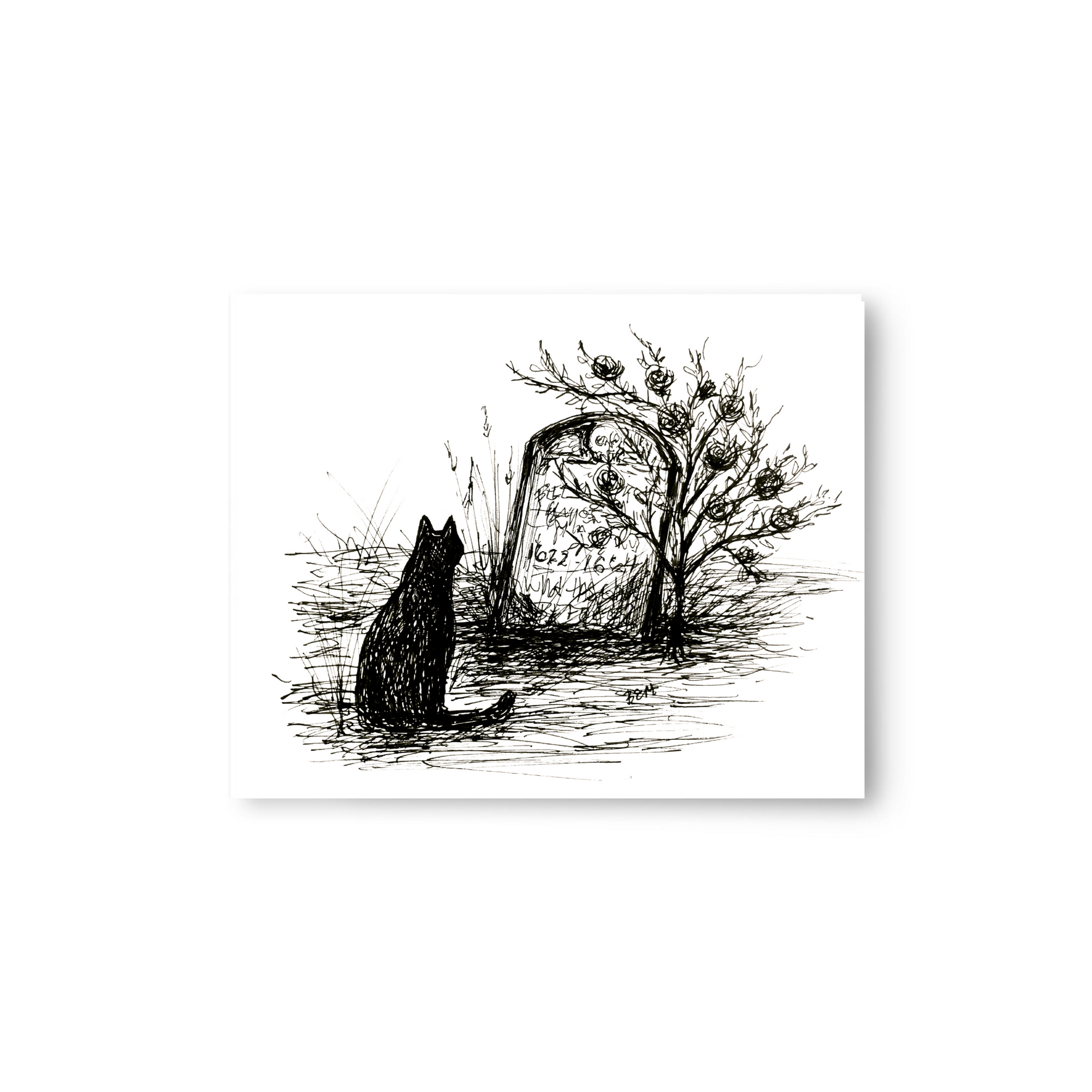 Graveside Visit -Black Cat Fine Art Print