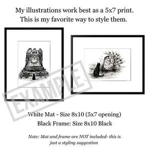 Black Cat and Weeping Angel Fine Art Print