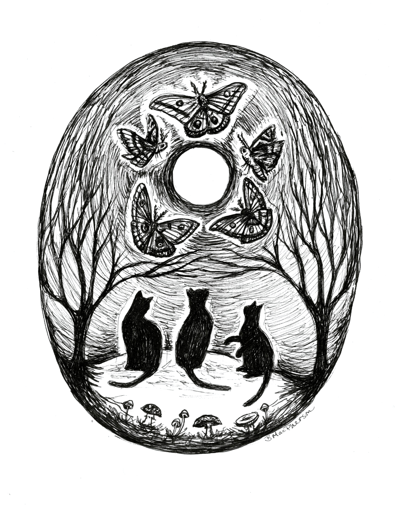 Moth Dance - Black Cat Fine Art Print