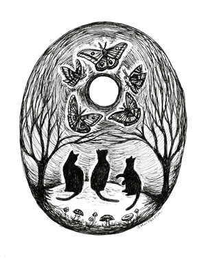 Moth Dance - Black Cat Fine Art Print