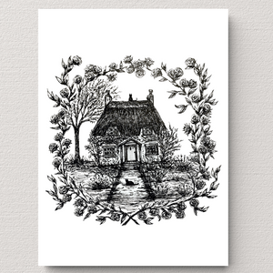 Rose Cottage - Black Cat Fine Art Print