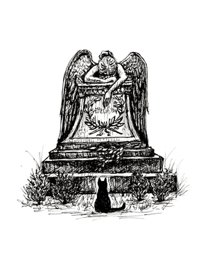 Black Cat and Weeping Angel Fine Art Print